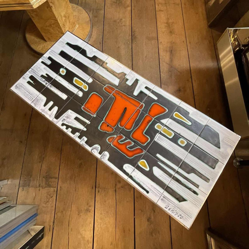 DE NISCO, salontafel keramiek metaal chroom, Abstract Design, ca 1960