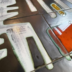 DE NISCO, salontafel keramiek metaal chroom, Abstract Design, ca 1960