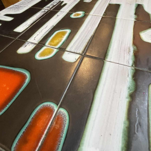 DE NISCO, salontafel keramiek metaal chroom, Abstract Design, ca 1960