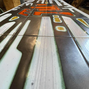 DE NISCO, table basse céramique, métal chromé, Design Abstrait 1960s