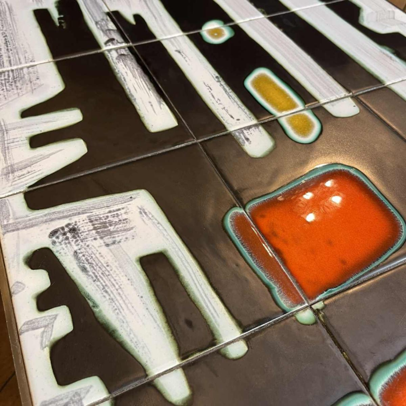 DE NISCO, table basse céramique, métal chromé, Design Abstrait 1960s