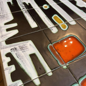 DE NISCO, salontafel keramiek metaal chroom, Abstract Design, ca 1960