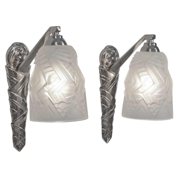 SCHNEIDER : a pair of French art deco wall sconces, 1930 France