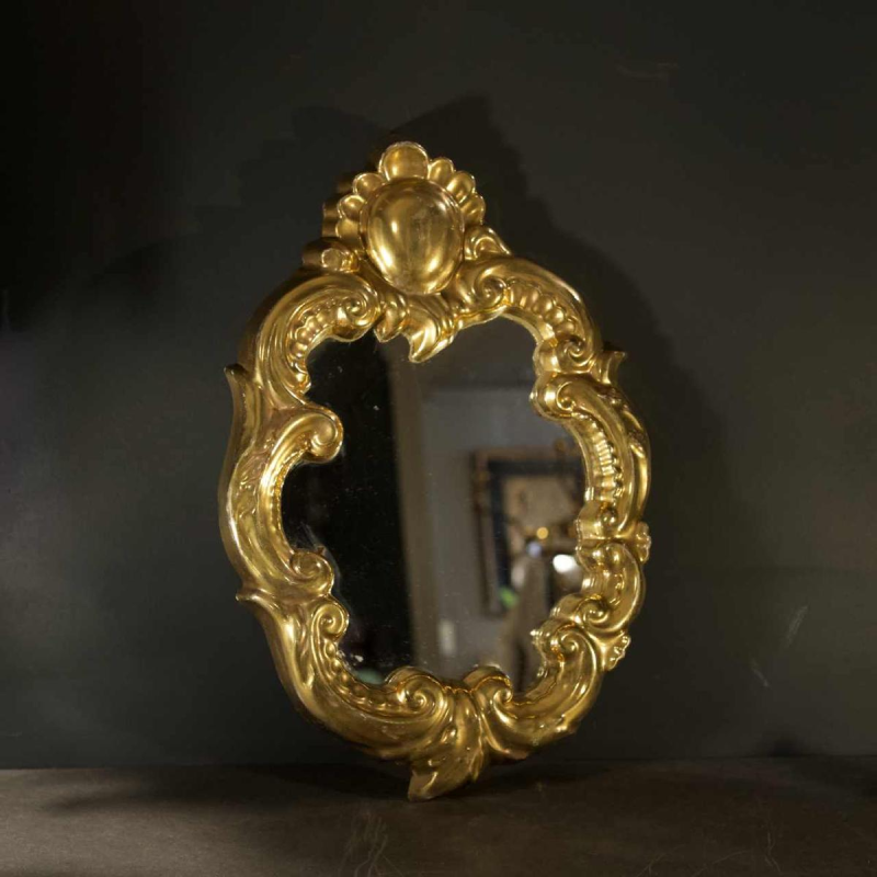 Jules GUERIN / Grès de Bouffioulx - miroir doré Louis XV en céramique, ca 1960