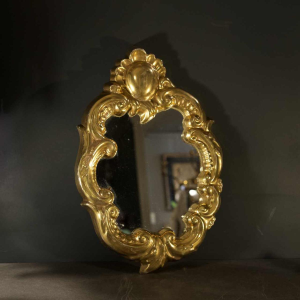 Jules GUERIN / Bouffioulx stoneware - Louis XV gilded ceramic mirror, ca 1960