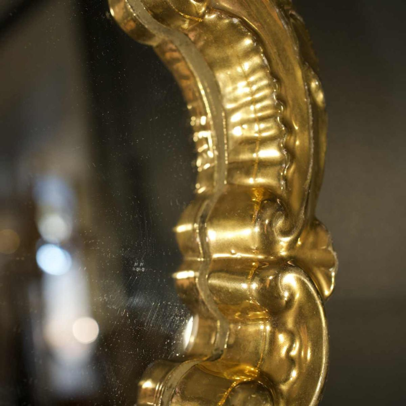 Jules GUERIN / Grès de Bouffioulx - miroir doré Louis XV en céramique, ca 1960