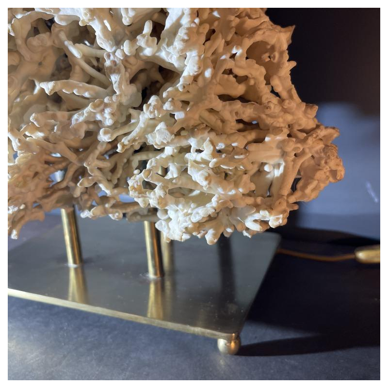 Willy Daro (attr) Koraal lamp Hollywood Regency, verguld bronzen voet ,1970s