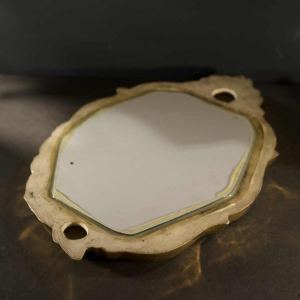 Jules GUERIN / Bouffioulx stoneware - Louis XV gilded ceramic mirror, ca 1960