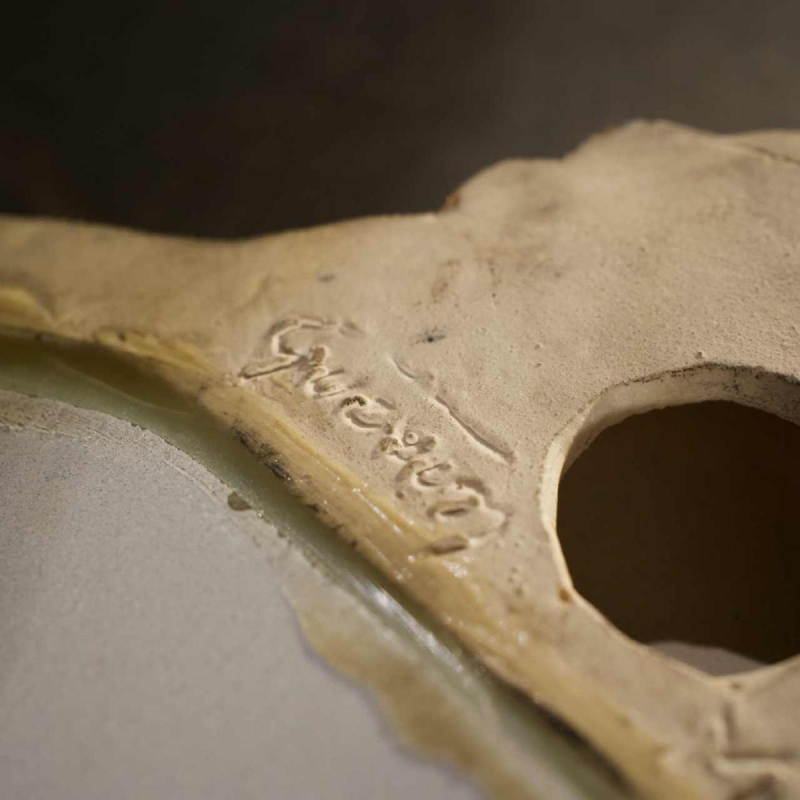 Jules GUERIN / Bouffioulx steengoed - Louis XV vergulde keramische spiegel 1960