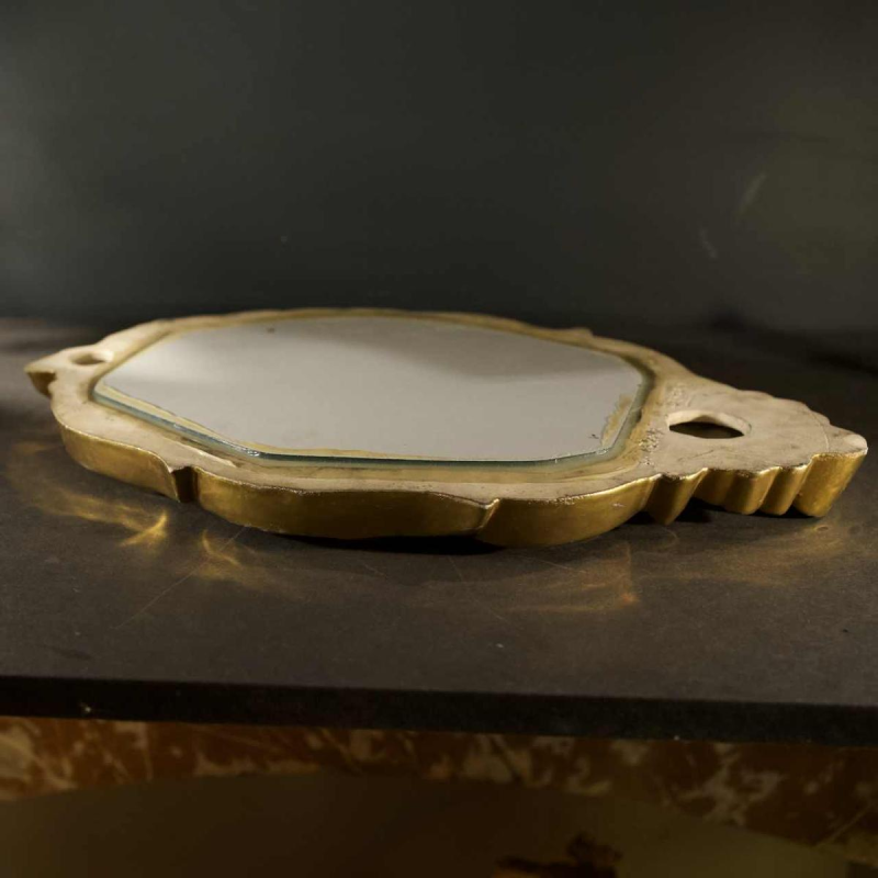 Jules GUERIN / Bouffioulx stoneware - Louis XV gilded ceramic mirror, ca 1960