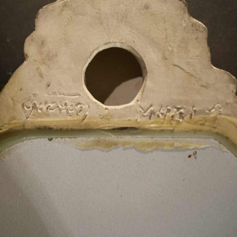 Jules GUERIN / Bouffioulx stoneware - Louis XV gilded ceramic mirror, ca 1960