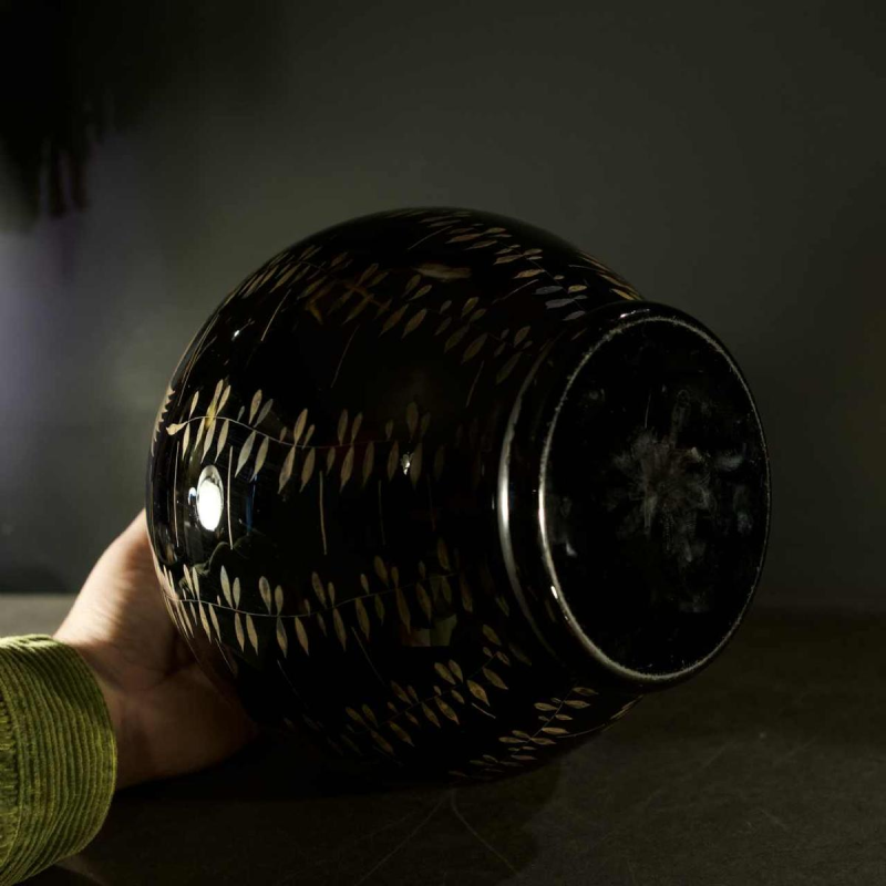 Michel Herman, Art Deco glazen lampvoet met zilveren vis decoratie, ca 1930