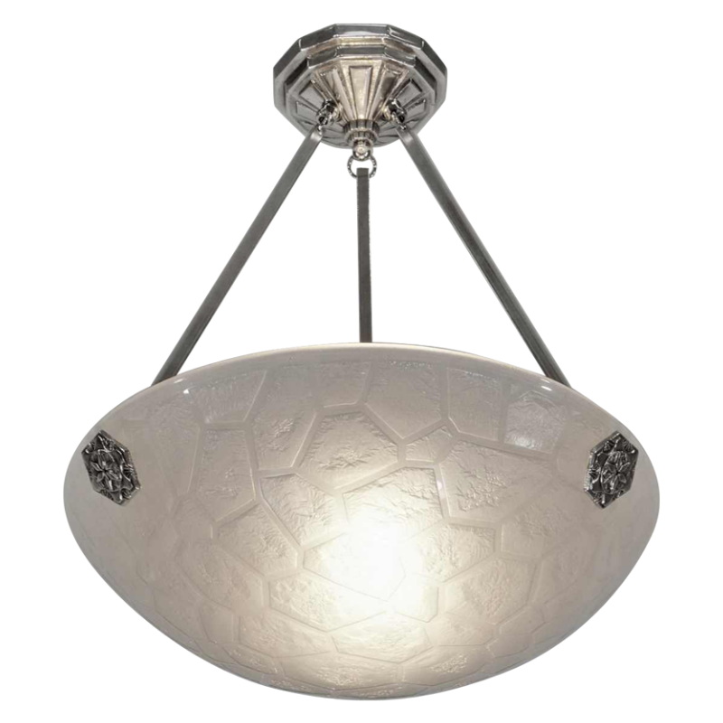 Noverdy : suspension art déco en verre gravé à l'acide, France 1930