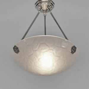 Noverdy : suspension art déco en verre gravé à l'acide, France 1930