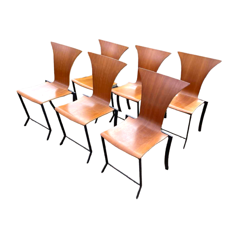 Karl Friedrich Forster pour KKF, série de 6 chaises en bois, style Memphis 1990s