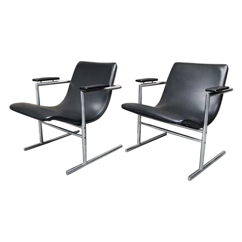 RUDI VERELST " OSLO " pour NOVALUX, Paire de fauteuils en métal chromé, ca 1965