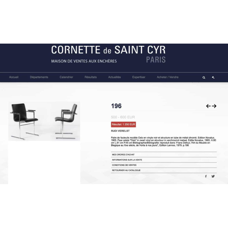 RUDI VERELST " OSLO " pour NOVALUX, Paire de fauteuils en métal chromé, ca 1965