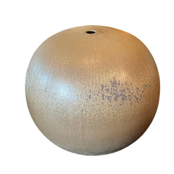 ANTONIO LAMPECCO, large (50cm) brown ceramic ball vase, subtle crystallised glaze, 1983