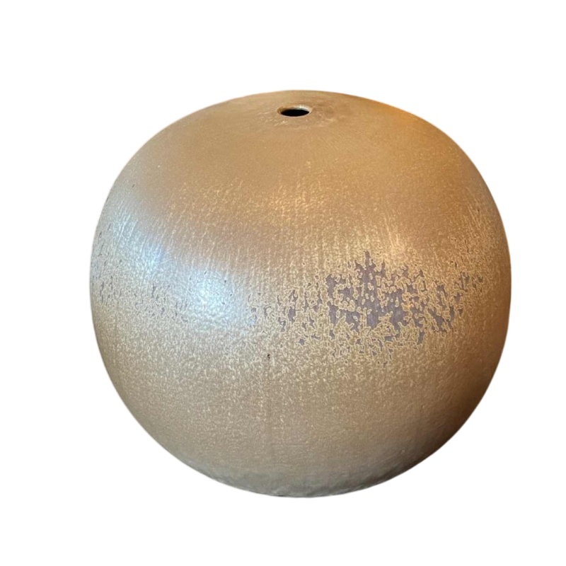 ANTONIO LAMPECCO, grand vase boule brun (50cm) en ce´ramique, subtile couverte cristallise´e, 1983