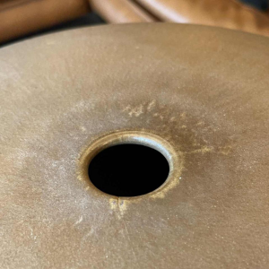 ANTONIO LAMPECCO, large (50cm) brown ceramic ball vase, subtle crystallised glaze, 1983