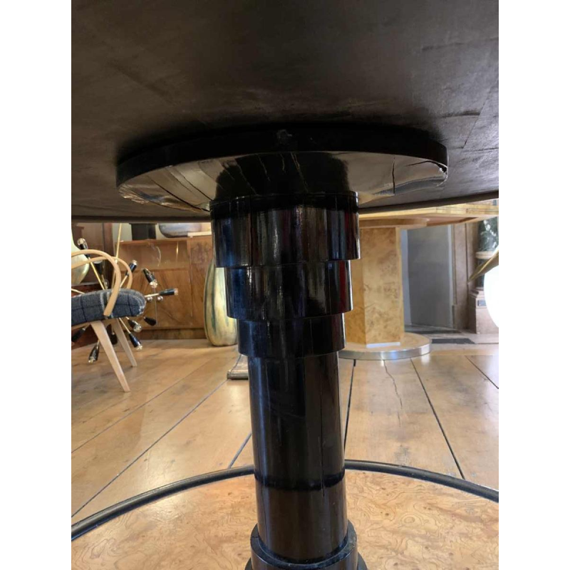 De Coene (attribué) Table Basse Ronde Tournante Art Déco, Loupe d'Erable & Ebène