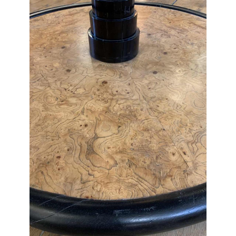 De Coene (attributed) Round Rotating Art Deco Coffee Table, Maple Burl & Ebony