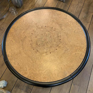 De Coene (attributed) Round Rotating Art Deco Coffee Table, Maple Burl & Ebony