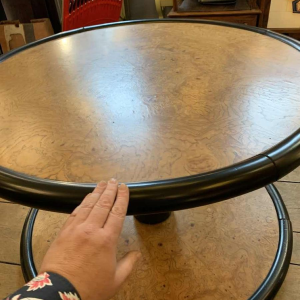 De Coene (attribué) Table Basse Ronde Tournante Art Déco, Loupe d'Erable & Ebène