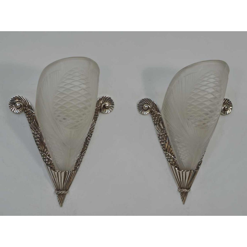 L.Vandamme & Degué : a pair of French art deco wall sconces, 1930 France