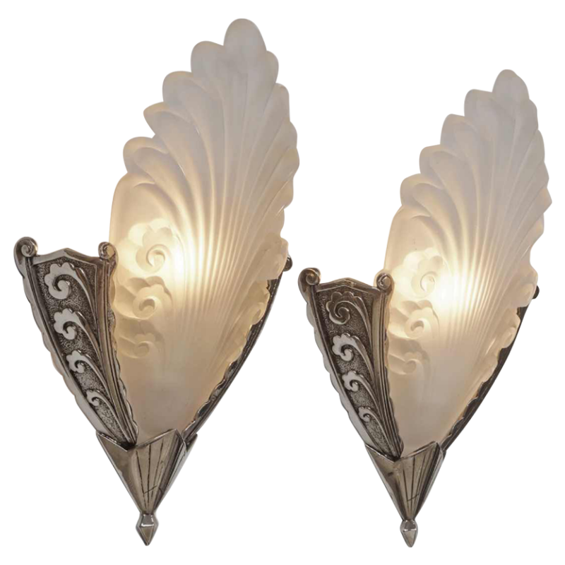 H.Mouynet : een paar Franse 1930 art deco wandlampen