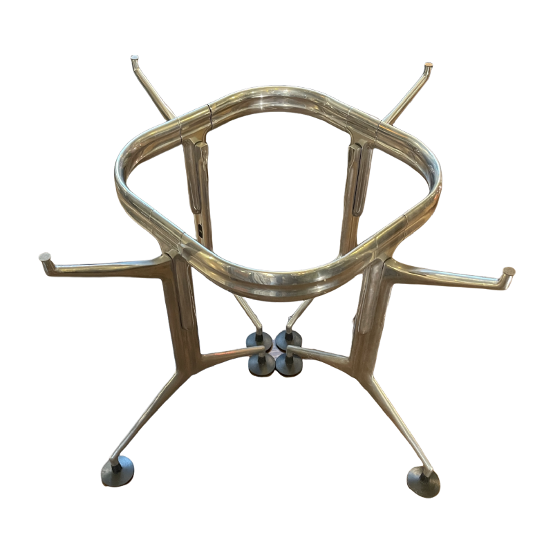 Table Salle à Manger Ronde Vintage en Aluminium Brosse´ & Verre Biseauté, 1970s