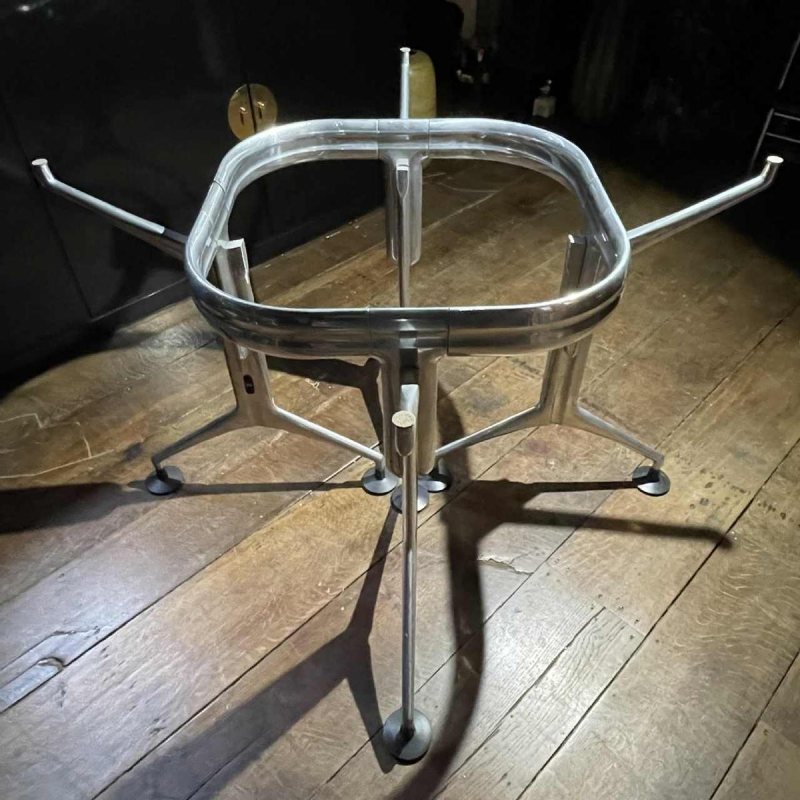 Vintage Geborsteld Aluminium & Glas Ronde Eettafel, ca jaren 1970