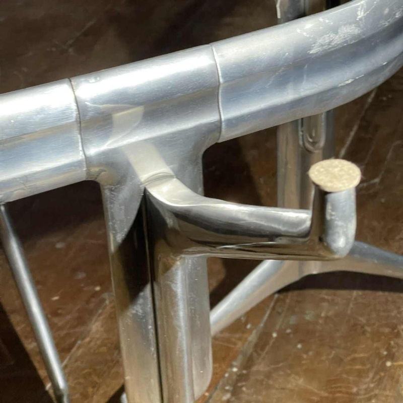 Table Salle à Manger Ronde Vintage en Aluminium Brosse´ & Verre Biseauté, 1970s