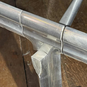 Vintage Geborsteld Aluminium & Glas Ronde Eettafel, ca jaren 1970