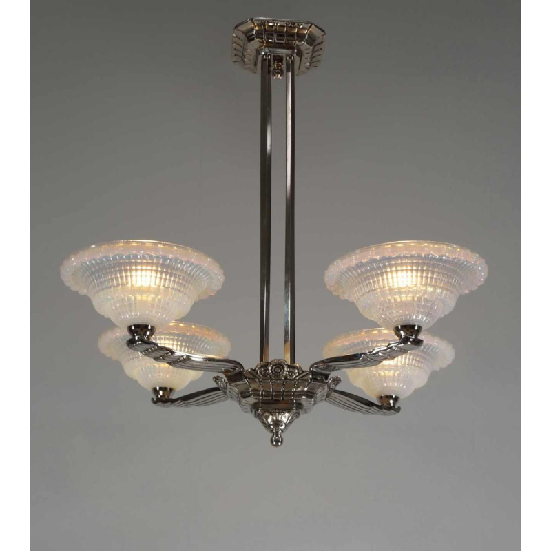 Laval & Jean Gauthier (EZAN) : French art deco chandelier, 1930 France