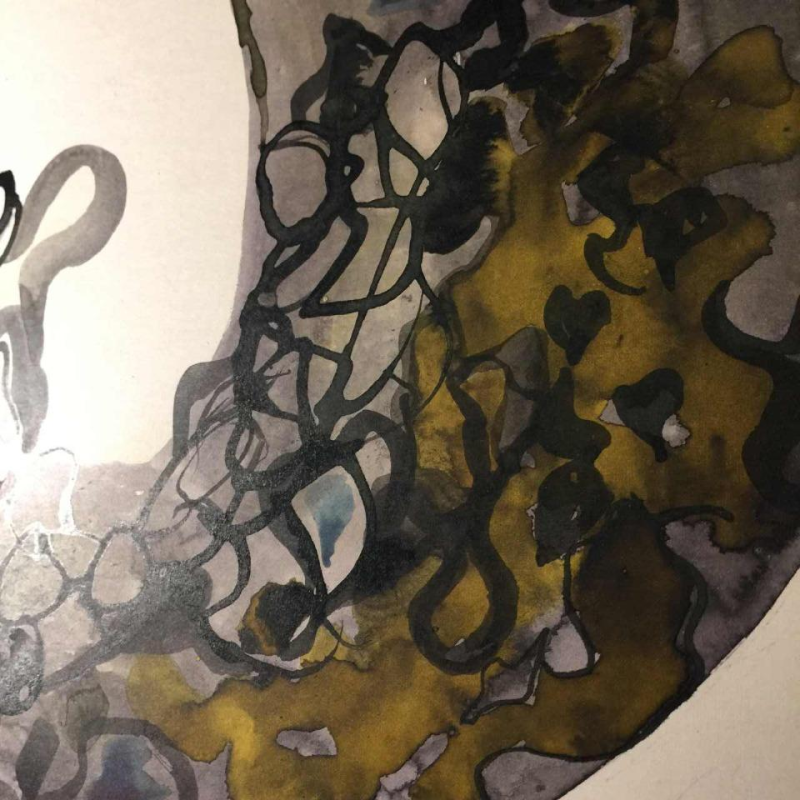 Anne Body " De grote strijd " Haan en Duivin, gemengde techniek op papier, 1965