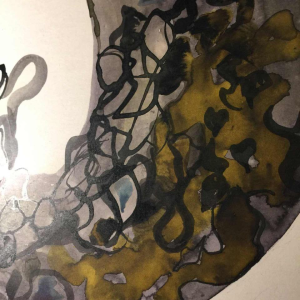 Anne Body " Le Grand Combat " cop et poule, technique mixte sur papier, 1965