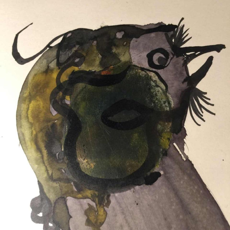 Anne Body " The Great Combat " cop and hen, Mixed Media on paper, 1965