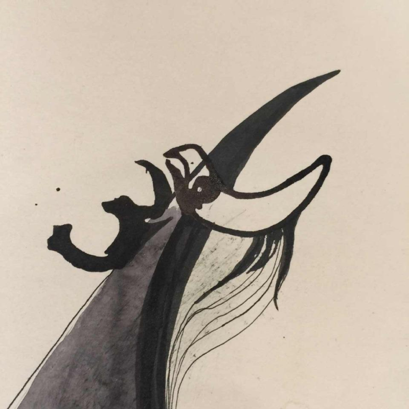 Anne Body " Le Grand Combat " cop et poule, technique mixte sur papier, 1965