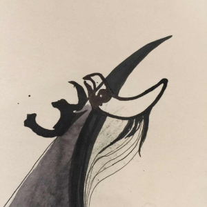 Anne Body " Le Grand Combat " cop et poule, technique mixte sur papier, 1965