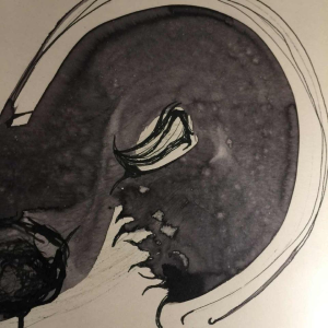 Anne Body " De grote strijd " Haan en Duivin, gemengde techniek op papier, 1965