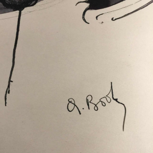 Anne Body " De grote strijd " Haan en Duivin, gemengde techniek op papier, 1965