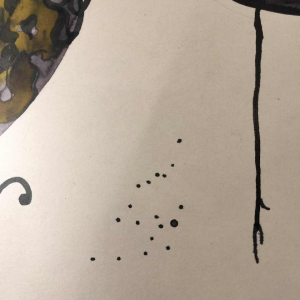 Anne Body " De grote strijd " Haan en Duivin, gemengde techniek op papier, 1965