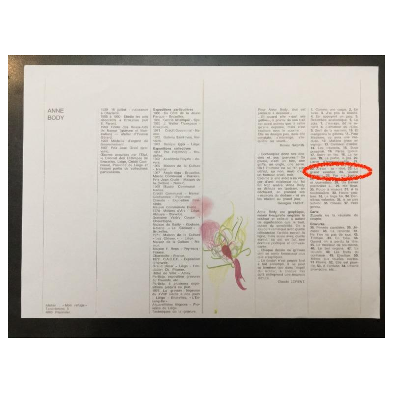 Anne Body " Le Grand Combat " cop et poule, technique mixte sur papier, 1965