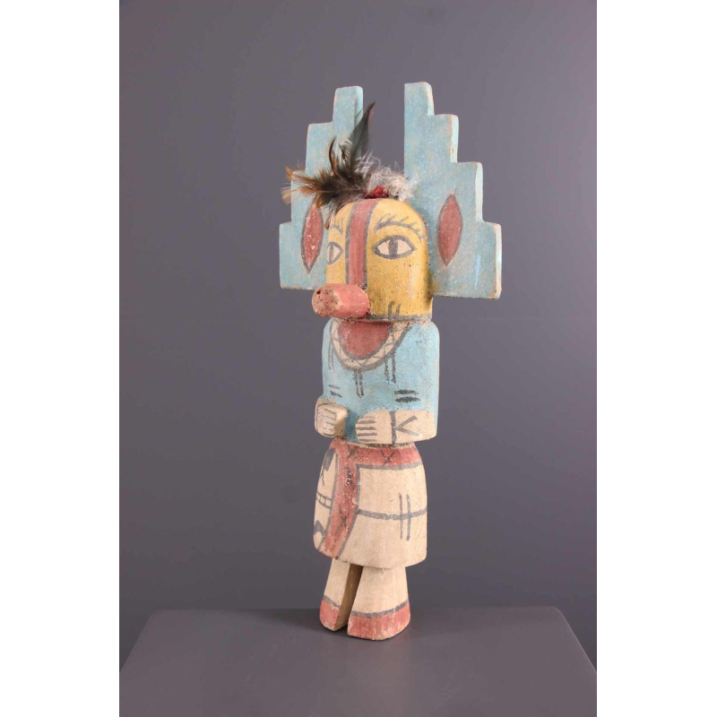 Art Tribal " Poupée Hopi Kachina " sculpture bois polychrome, Arizona 20ème siècle