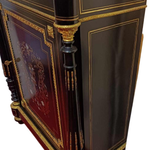 Napoleon III kabinet, gezwart hout marqueterie, messing, wit marmer, 19e eeuw