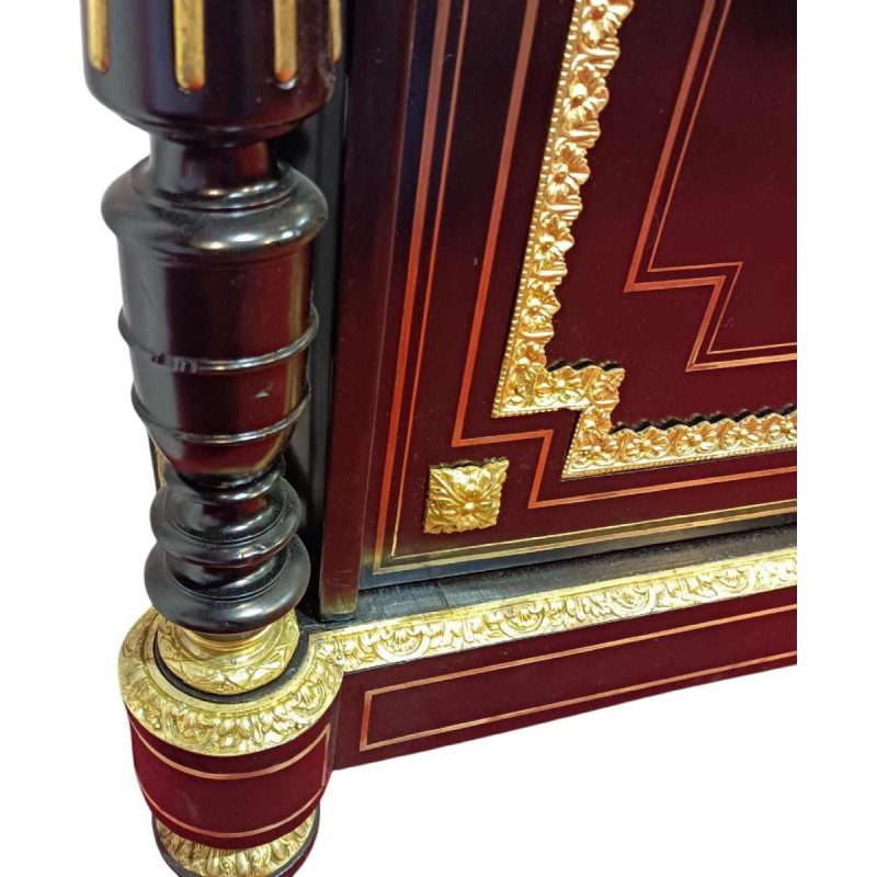 Napoleon III kabinet, gezwart hout marqueterie, messing, wit marmer, 19e eeuw