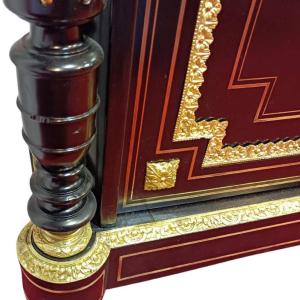 Napoleon III cabinet, blackened wood marquetry, brass, white marble, 19th c