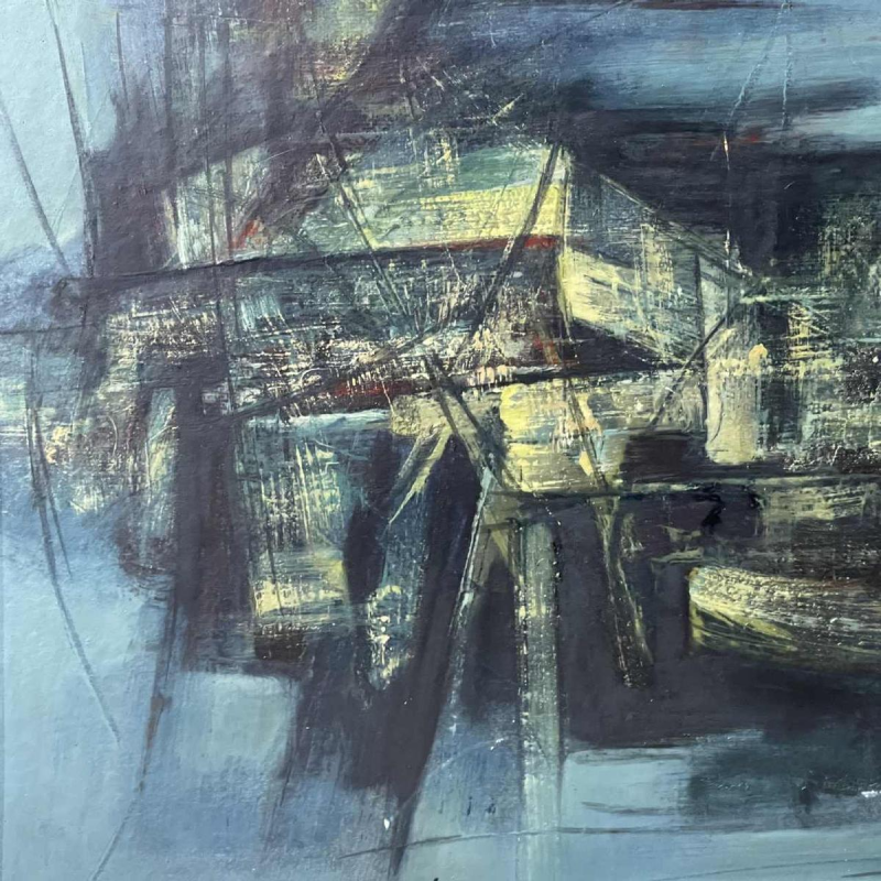 MACKOWIAK ERWIN, blue abstract painting, Belgian painter, oil on panel, 1960