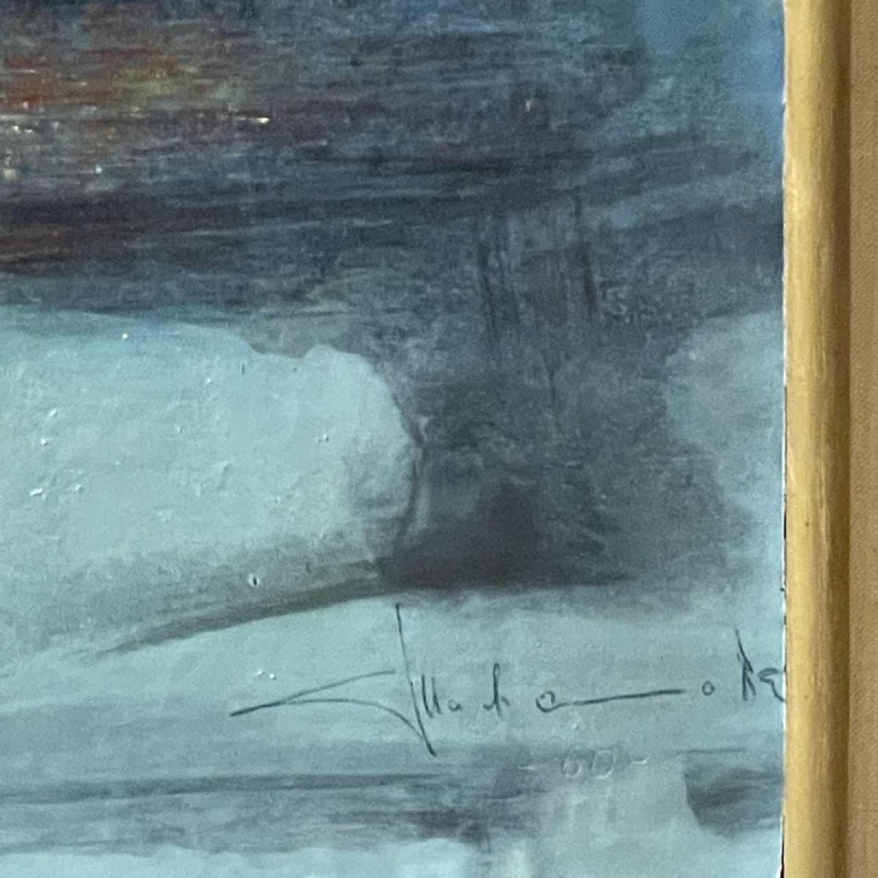 MACKOWIAK ERWIN, blauw abstract schilderij, Belgische schilder, olieverf op paneel, 1960